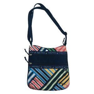 Nautica Multicolor Striped Crossbody Bag, Zip Pockets, Adjustable Strap